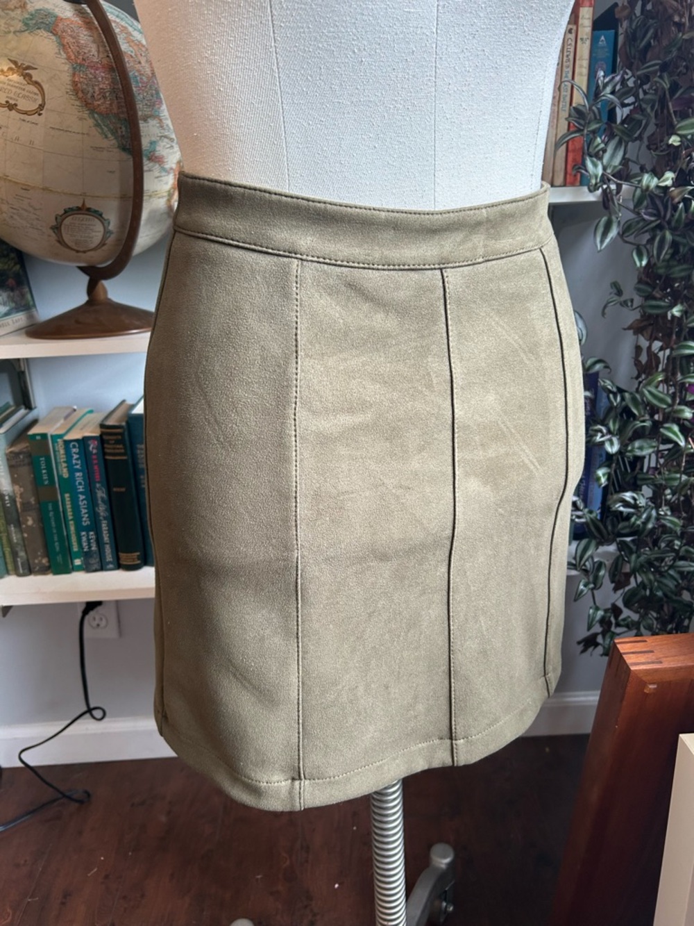 Anthropologie Olive Faux-Suede Panel Mini Skirt